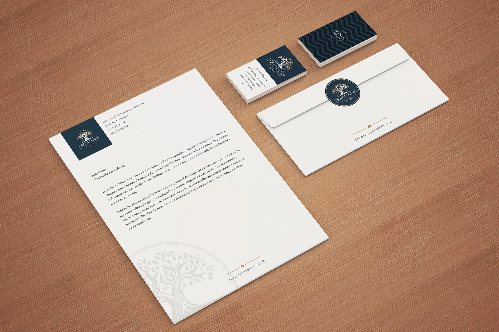 Letterhead and envelopes showing tree watermark